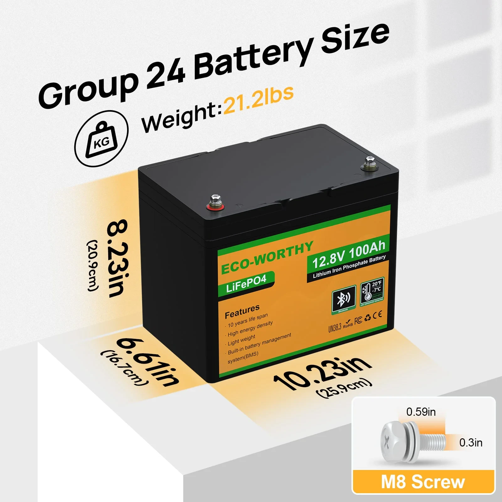 Акумулятор для резервного живлення LiFePO4 Eco-Worthy 12.8V 100Ah з Bluetooth