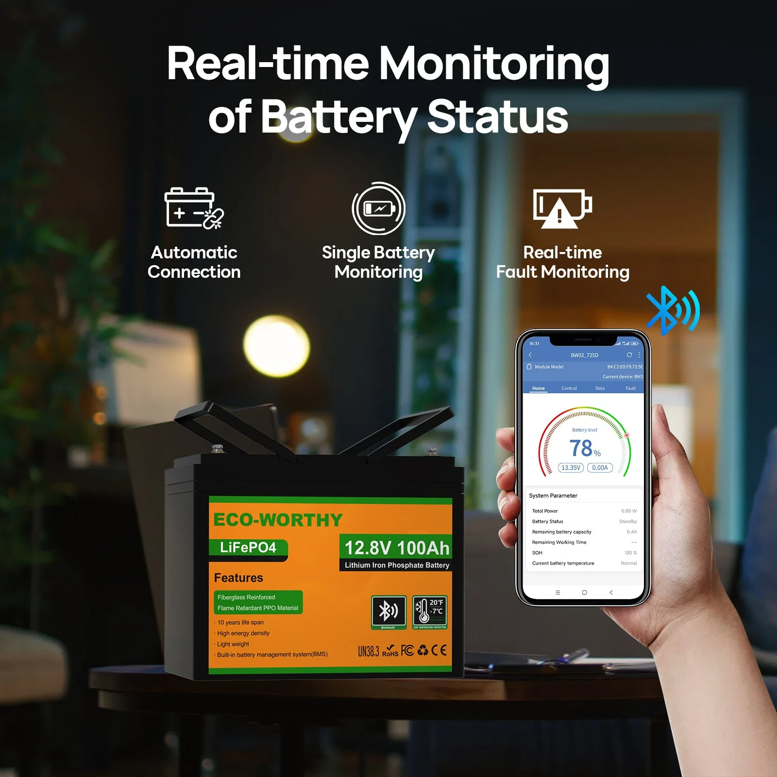 Акумулятор для резервного живлення LiFePO4 Eco-Worthy 12.8V 100Ah з Bluetooth