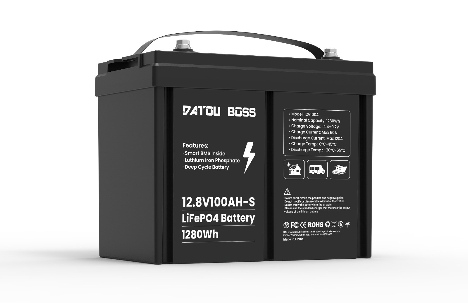 Акумулятор DatouBoss літій-залізо-фосфатний LiFePO4 12,8V 100Ah з BMS SP-DT-12V100A-A01-EU Datouboss